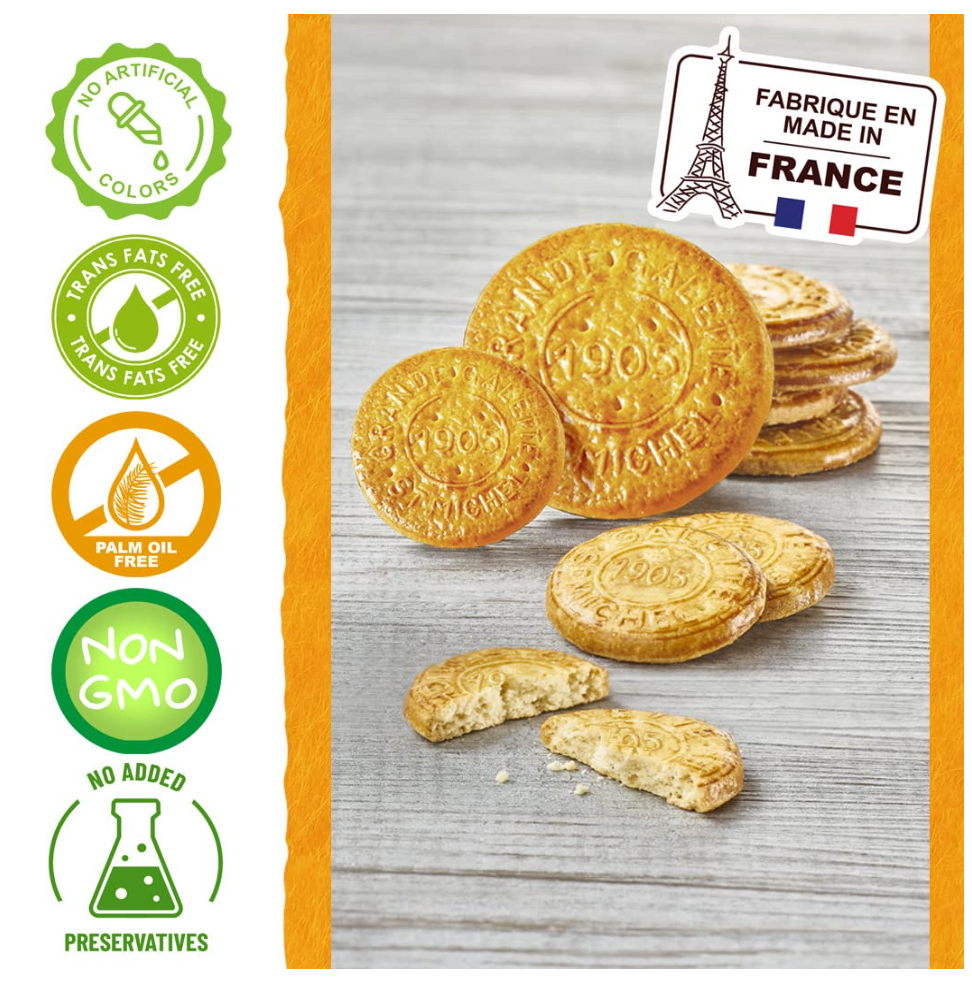 St Michel Grandes Galettes Butter Cookies Biscuits with Sea Salt 5.29oz Made In France, Pack of 4 Non-GMO total of 36 Pure Butter Cookies