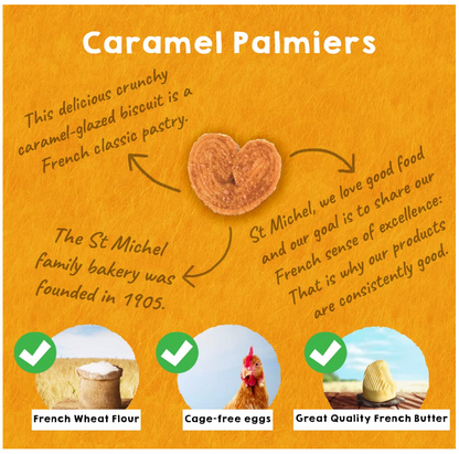 St Michel Caramel Palmiers Biscuits Made In France, pack of 4 (100g each) Non-GMO. Total of 48 Crunchy Caramel glazed Puff Pastry Butter Biscuits