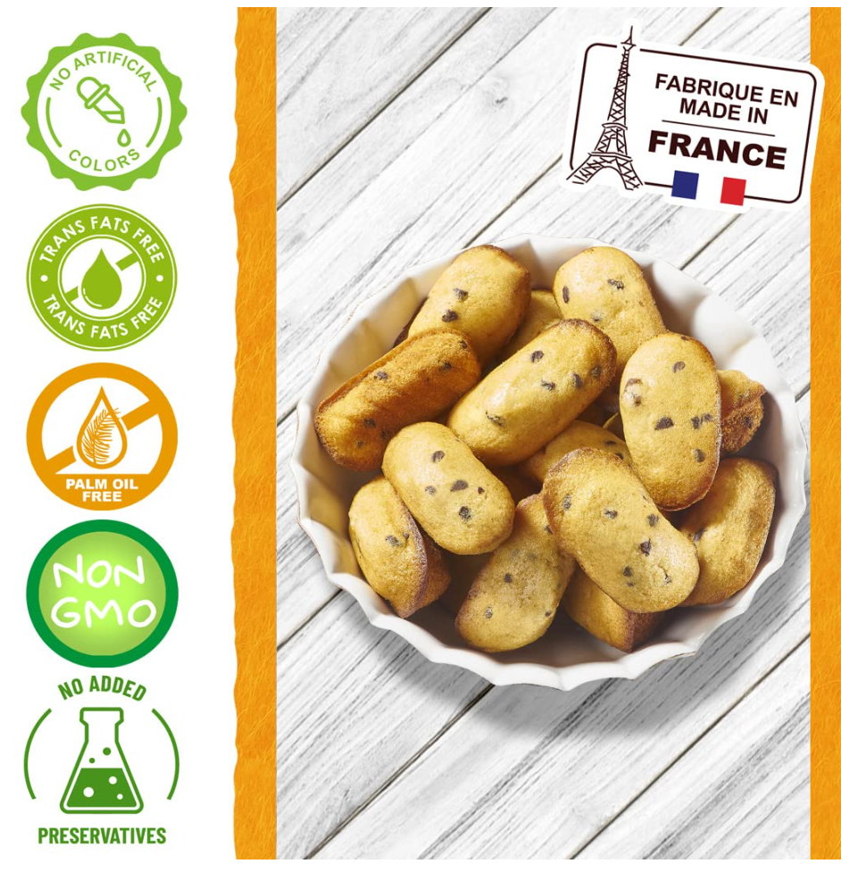 St Michel Traditional Mini Madeleines + Mini Chocolate Chip Madeleines French Sponge Cakes Made in France, 2 packs of each (175g each) Non-GMO.